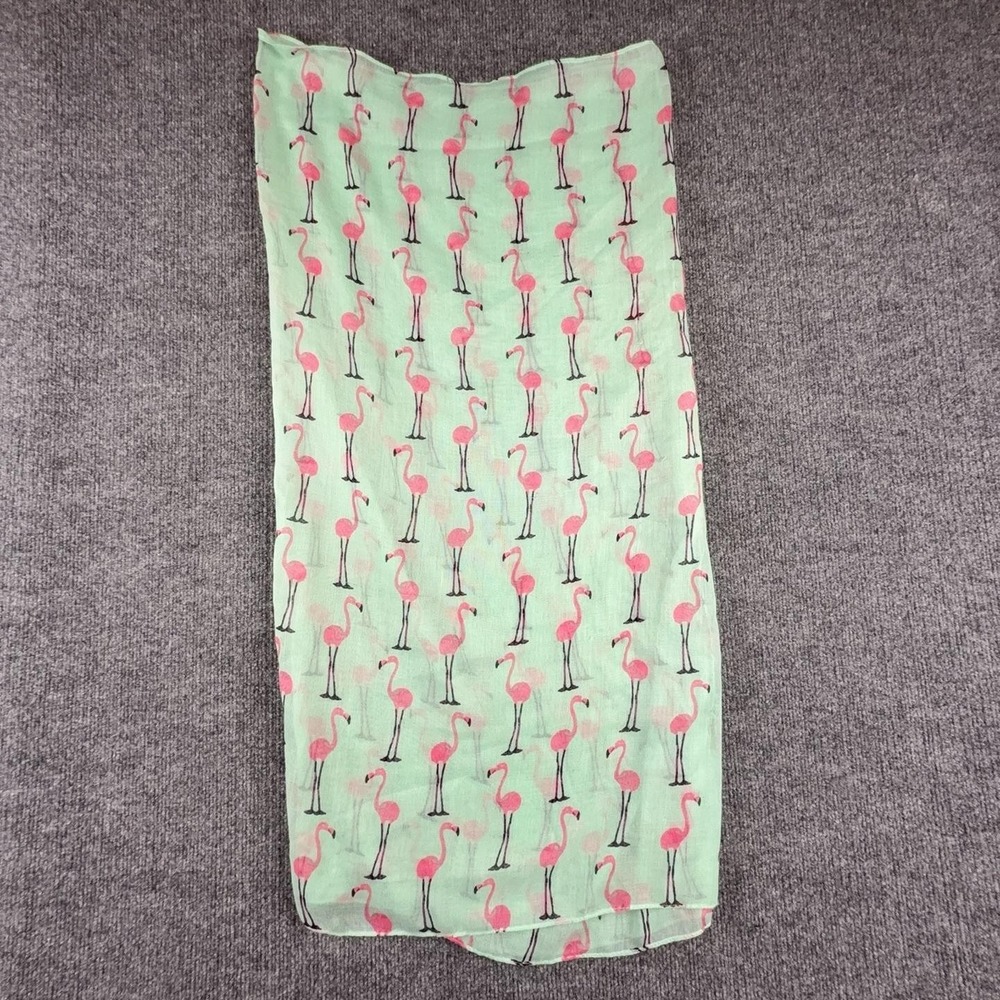 Flamingo Scarf Womens One Size Green Chiffon Animal Print Beach Wrap Tropical
